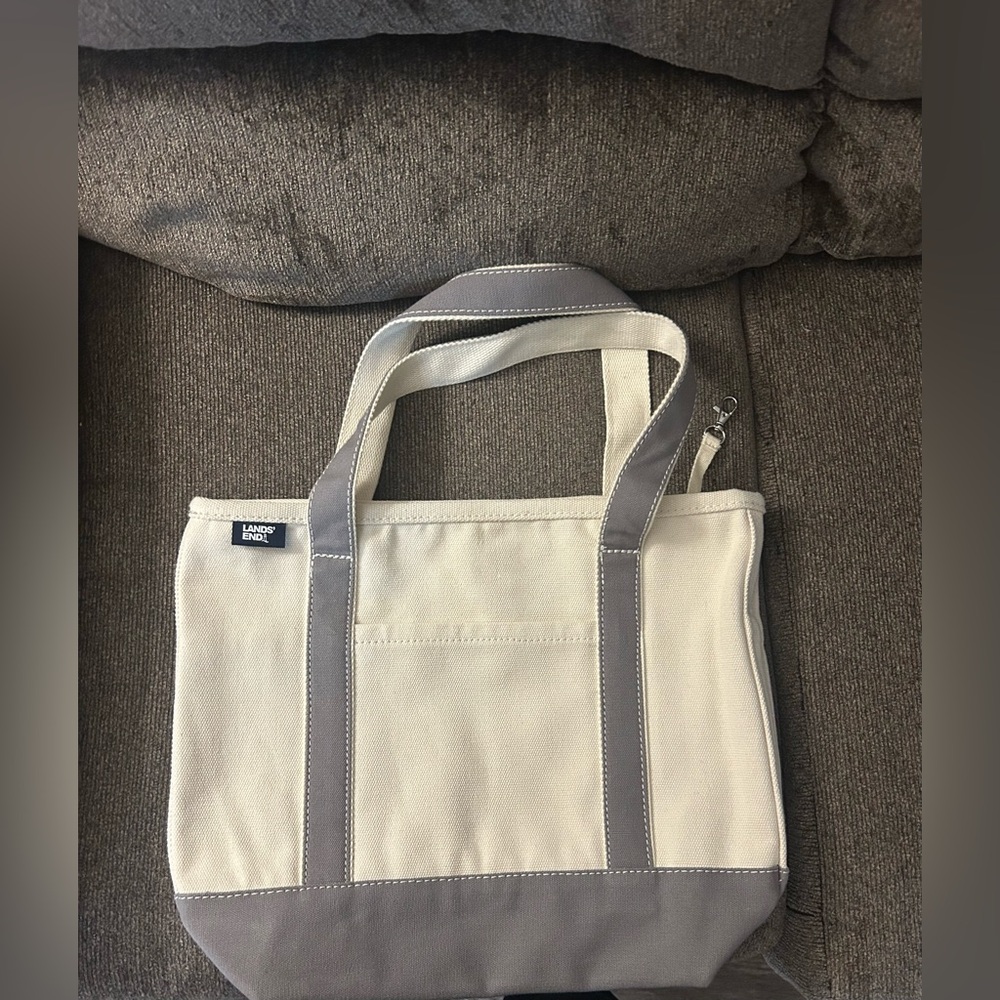 Lands End Medium Natural 5 Pocket Open Top Canvas Tote Bag